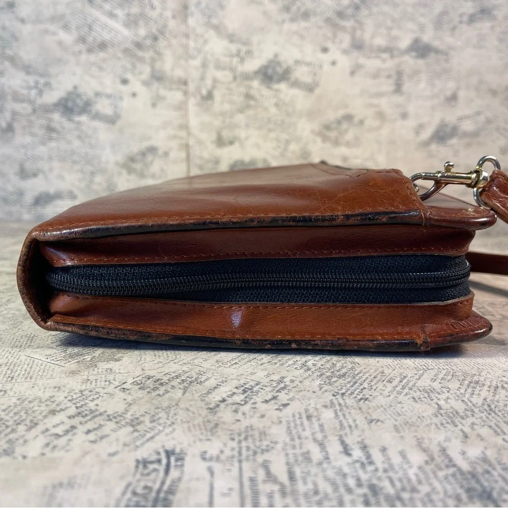 Vintage Scully Brown Leather 3-Ring Binder Planner Organizer Zip Portfolio